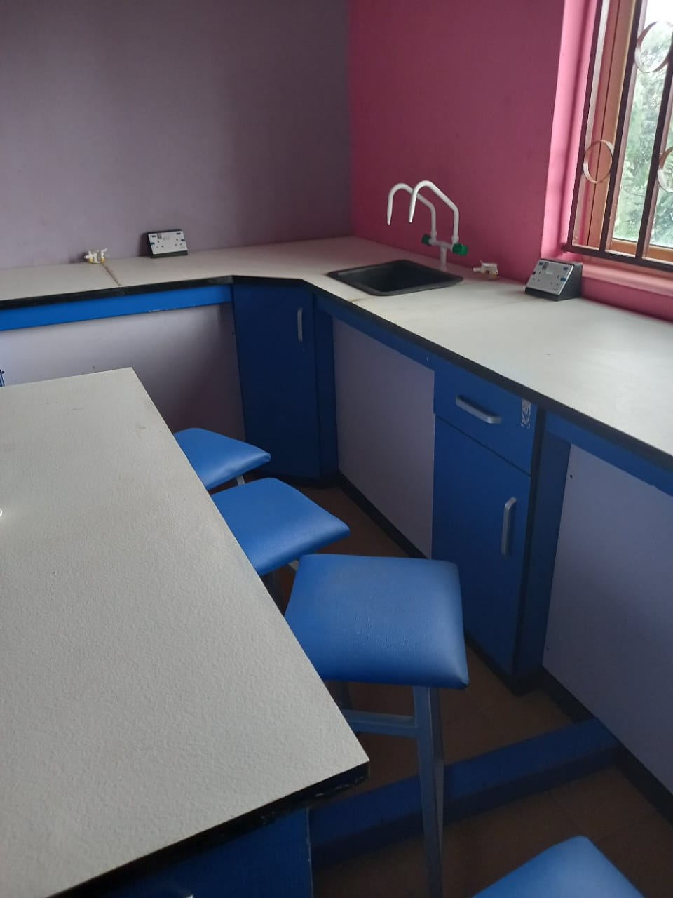 Blue laboratory workbench
